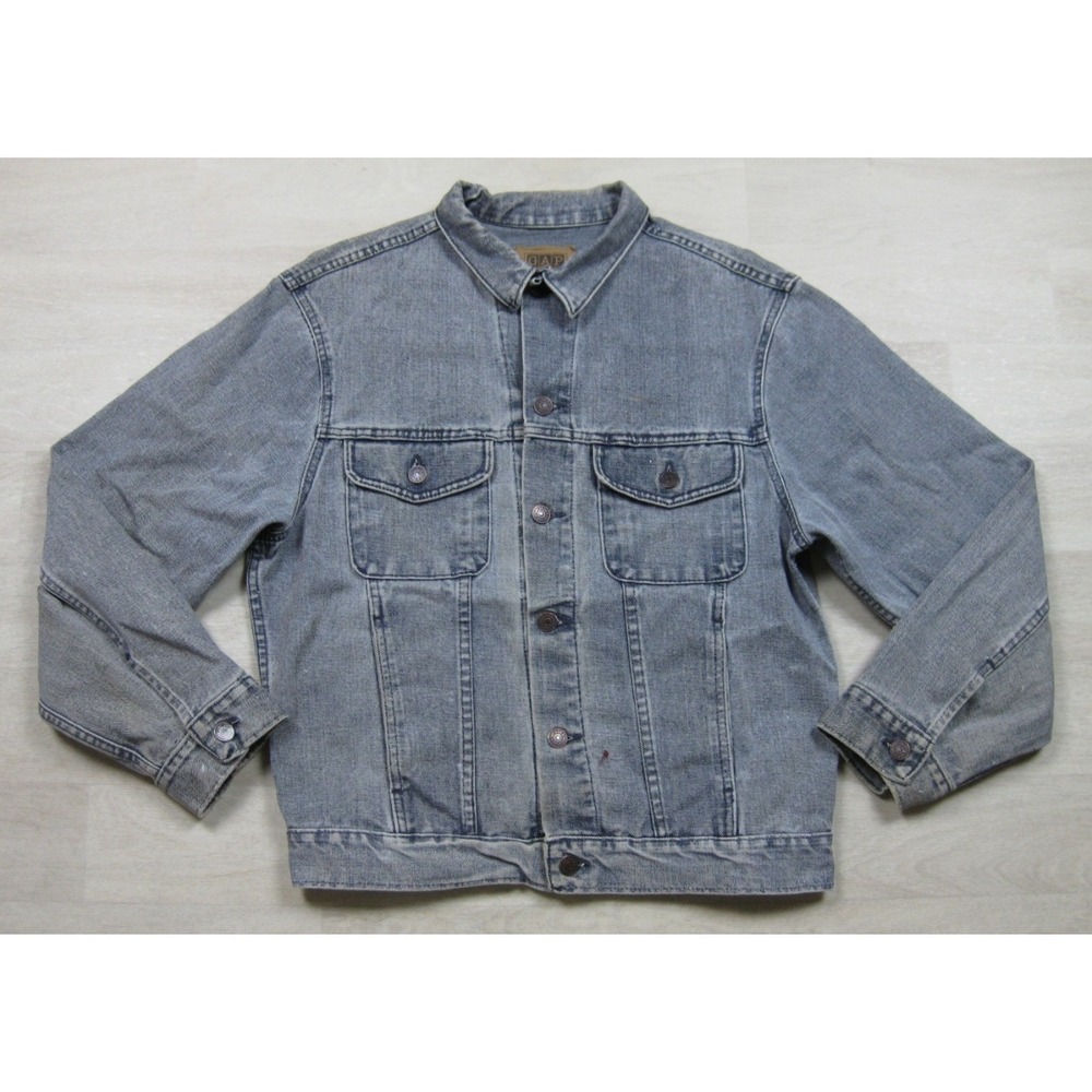 Vintage 90s Gap Denim Jean‎ Trucker Jacket Men's (M)  Distressed Grunge USA